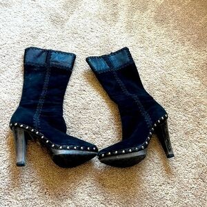 Italian Sergio Rossi suede calf length heeled boots